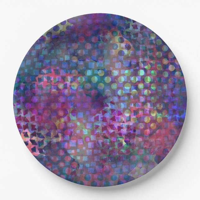 Multicolored Abstract Digital Art Paper Plate (Front)