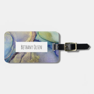 Multicolored Abstract Liquid Art & Gold Luggage Tag