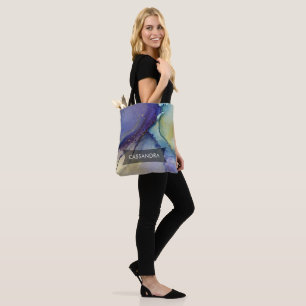 Multicolored Abstract Liquid Art & Gold Tote Bag