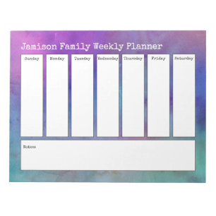 Multicolored Abstract Watercolor Weekly Planner Notepad