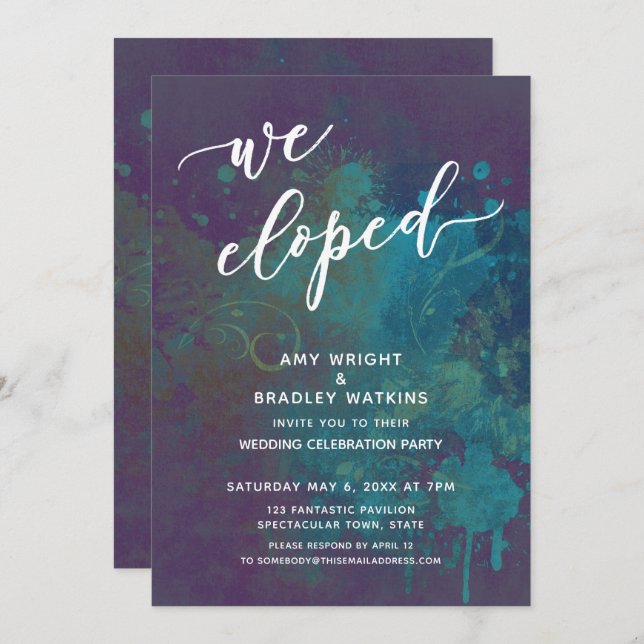 Multicolored Abstract We Eloped Script Reception Invitation (Front/Back)