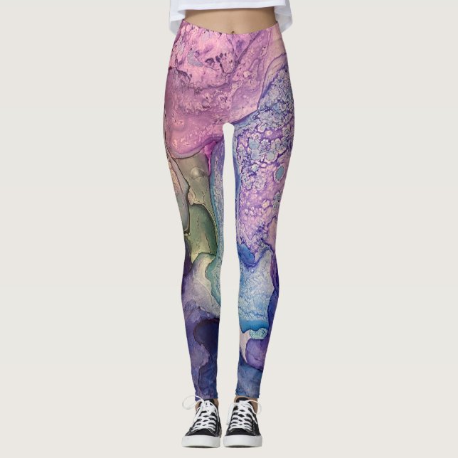 Multicolored Alcohol Ink Liquid Abstract Art Leggings (Front)