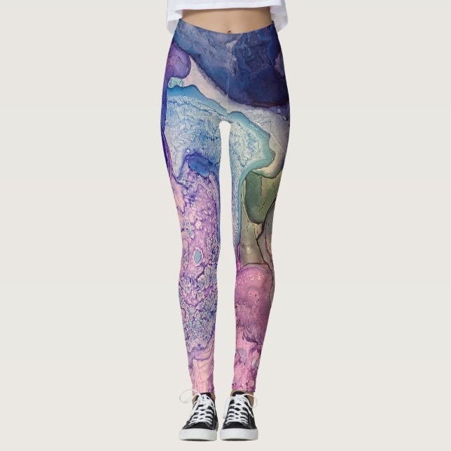 Multicolored Alcohol Ink Liquid Abstract Art Leggings (Front)