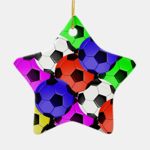 Multicolored American Soccer or Football Ceramic Tree Decoration