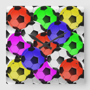 Multicolored American Soccer or Football Square Wall Clock