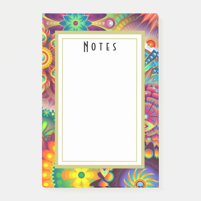 Multicolored Art Deco Flower Shapes Pattern Post-it Notes (Front)