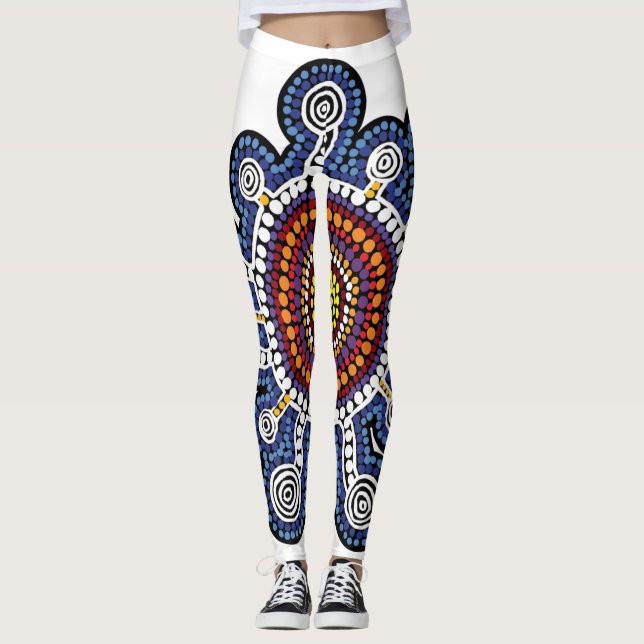 Multicolored Australia aboriginal art Leggings (Front)