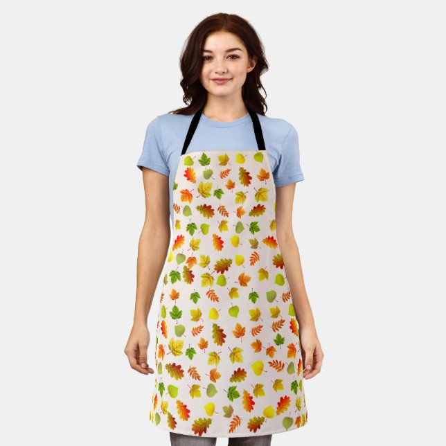 Multicolored Autumn Leaves on Beige Apron (Worn)