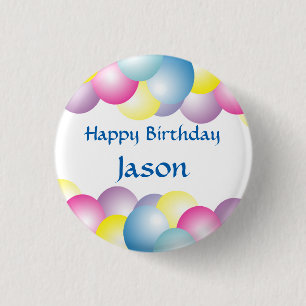 Multicolored balloons birthday party 3 cm round badge