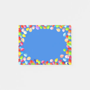 Multicolored balloons on sky blue post-it notes