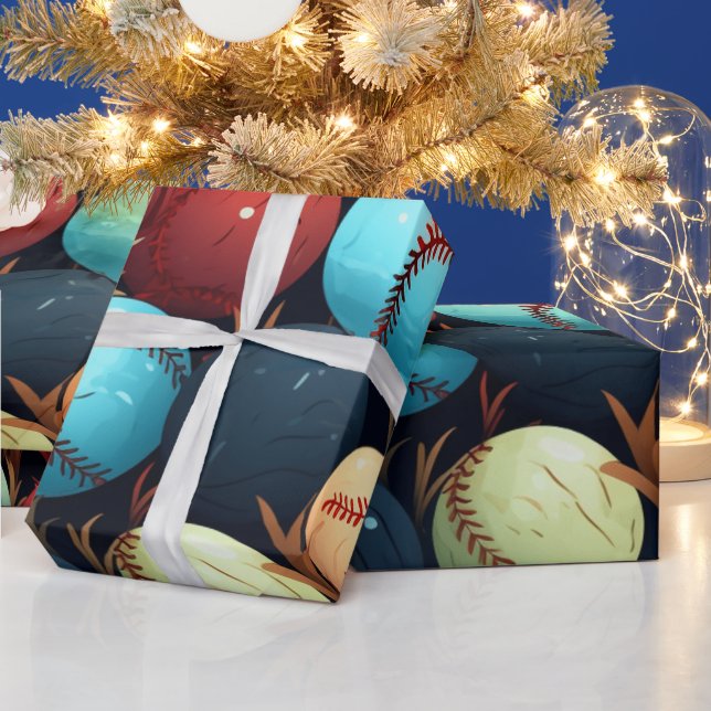 Multicolored Baseballs Wrapping Paper (Holidays)