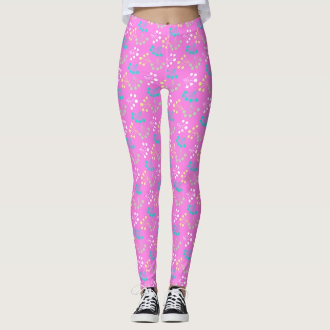 Multicolored berries simple pattern retro sixties leggings (Front)