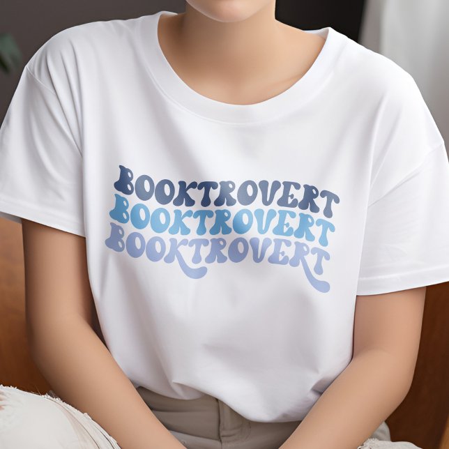Multicolored Blue Retro Booktrovert Book Lover T-Shirt (Creator Uploaded)