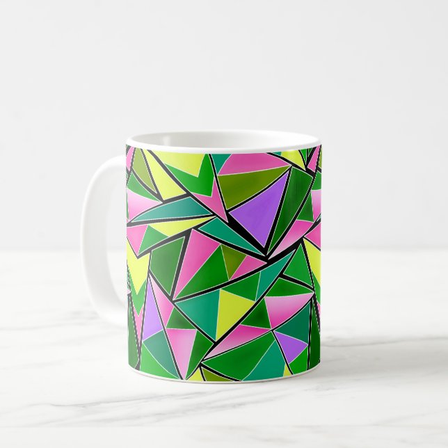 Multicolored bright neon geometric pattern coffee mug (Front Left)