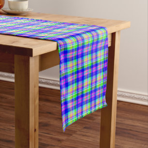 Multicolored bright neon with a chequered pattern medium table runner