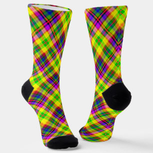 Multicolored bright neon with a chequered pattern socks