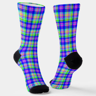 Multicolored bright neon with a chequered pattern socks