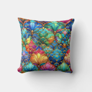 Multicolored Bright Rainbow Mermaid Tail Print Cushion
