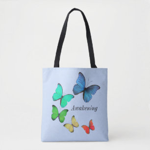 Multicolored Butterflies on Light Blue Tote Bag