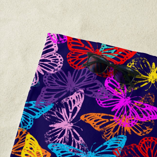 Multicolored Butterflies Pattern Beach Towel (In Situ)