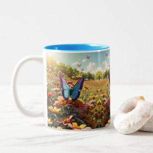 Multicolored Butterfly Fluttering Art Print Two-Tone Coffee Mug
