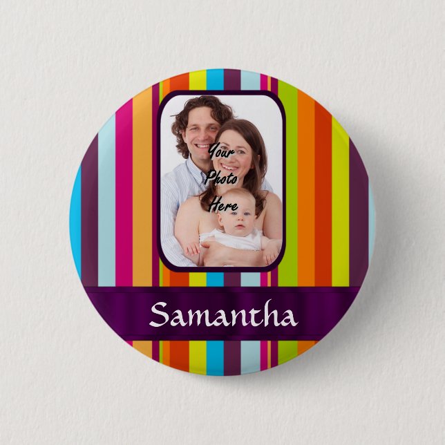 Multicolored candy stripe 6 cm round badge (Front)