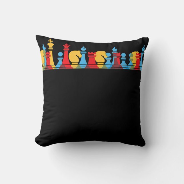 Multicolored Chess Pieces Thinking Smart Gift Cushion (Front)