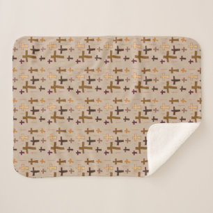 Multicolored Christian Crosses on Beige Sherpa Blanket