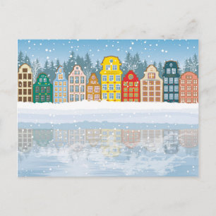 Multicolored Christmas City Holiday Postcard