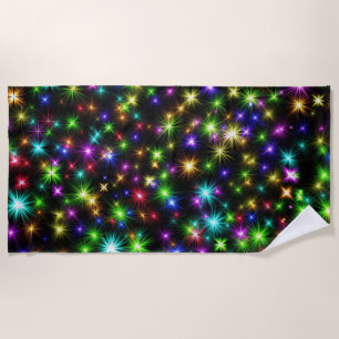 Multicolored Christmas Star Rays Pattern Beach Towel