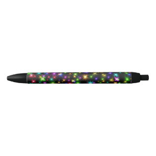 Multicolored Christmas Star Rays Pattern Black Ink Pen
