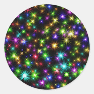 Multicolored Christmas Star Rays Pattern Classic Round Sticker