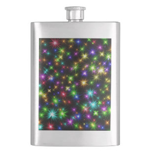 Multicolored Christmas Star Rays Pattern Hip Flask