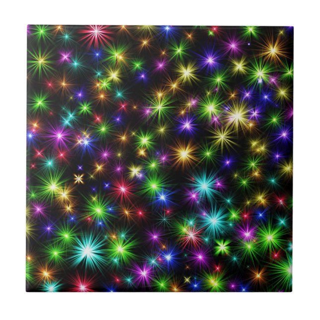 Multicolored Christmas Star Rays Pattern Tile (Front)