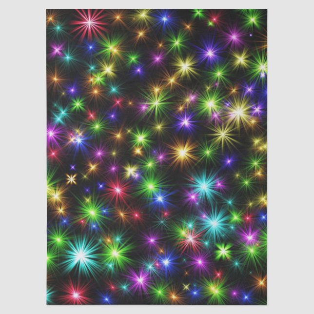 Multicolored Christmas Star Rays Pattern Tissue Paper (Front)