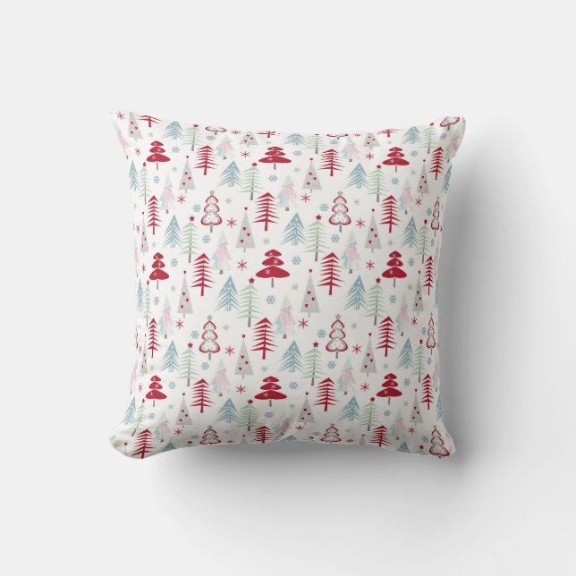 Multicolored Christmas trees on a white  Cushion (Front)
