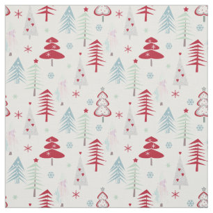 Multicolored Christmas trees on a white  Fabric