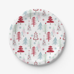 Multicolored Christmas trees on a white Paper Plate