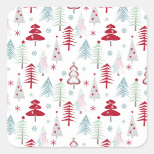 Multicolored Christmas trees on a white Square Sticker