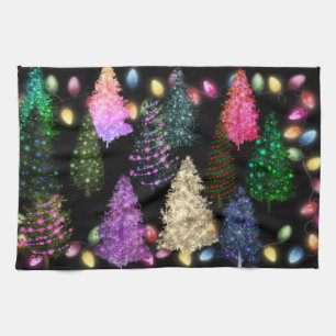 Multicolored Christmas Trees Tea Towel