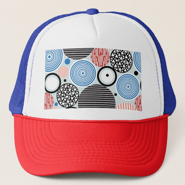 Multicolored circles, graphic pattern design. trucker hat (Front)