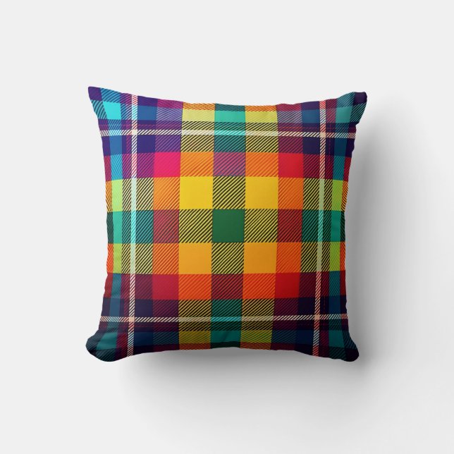 Multicolored Colourful Plaid Cushion (Front)