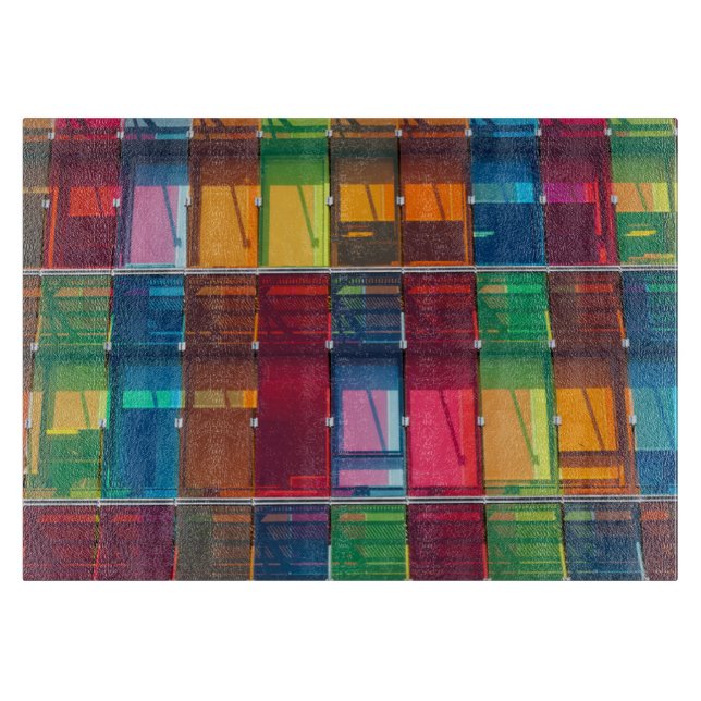 Multicolored commercial building detail cutting board (Front)