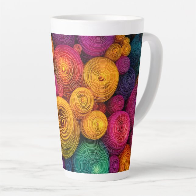 Multicolored concentric circles abstract texture latte mug (Right Angle)