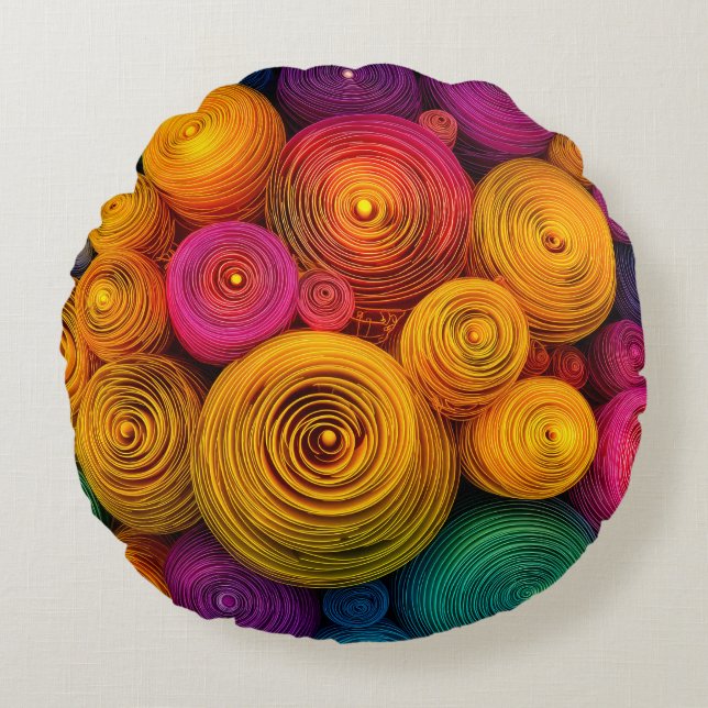 Multicolored concentric circles abstract texture round cushion (Front)