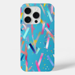 Multicolored confetti background on blue iPhone 15 pro case