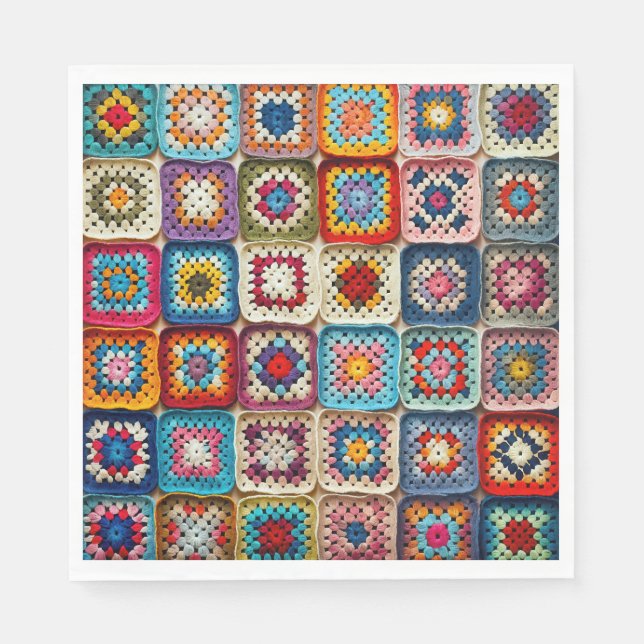 Multicolored Crocheted Granny Square Quilt Napkin (Front)
