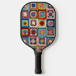 Multicolored Crocheted Granny Square Quilt Pickleball Paddle