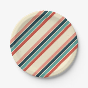 Multicolored diagonal stripes design paper plate