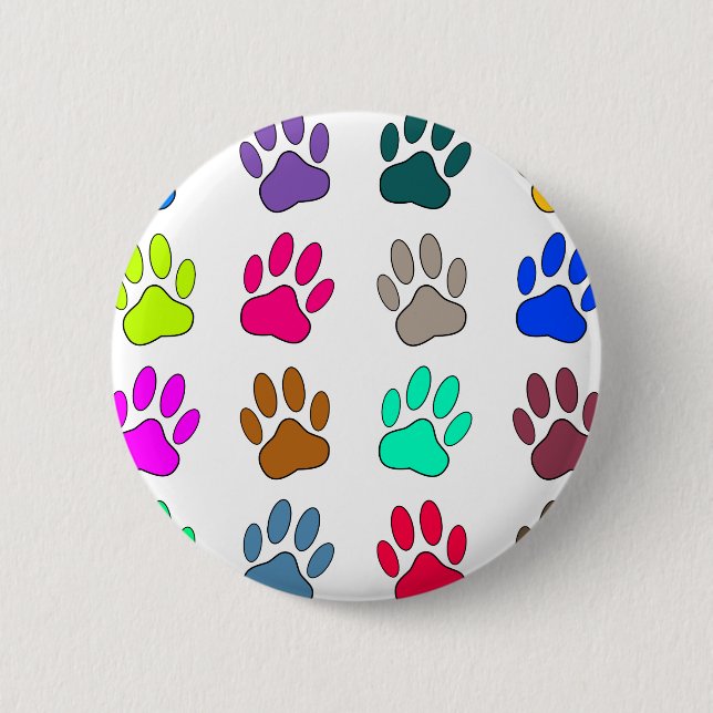 Multicolored Dog Paw Print Pattern 6 Cm Round Badge (Front)